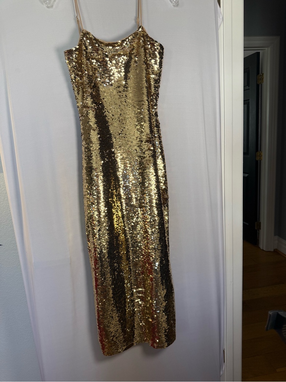 Gianni Bini Gold Sequin Asymmetrical Slip Dress